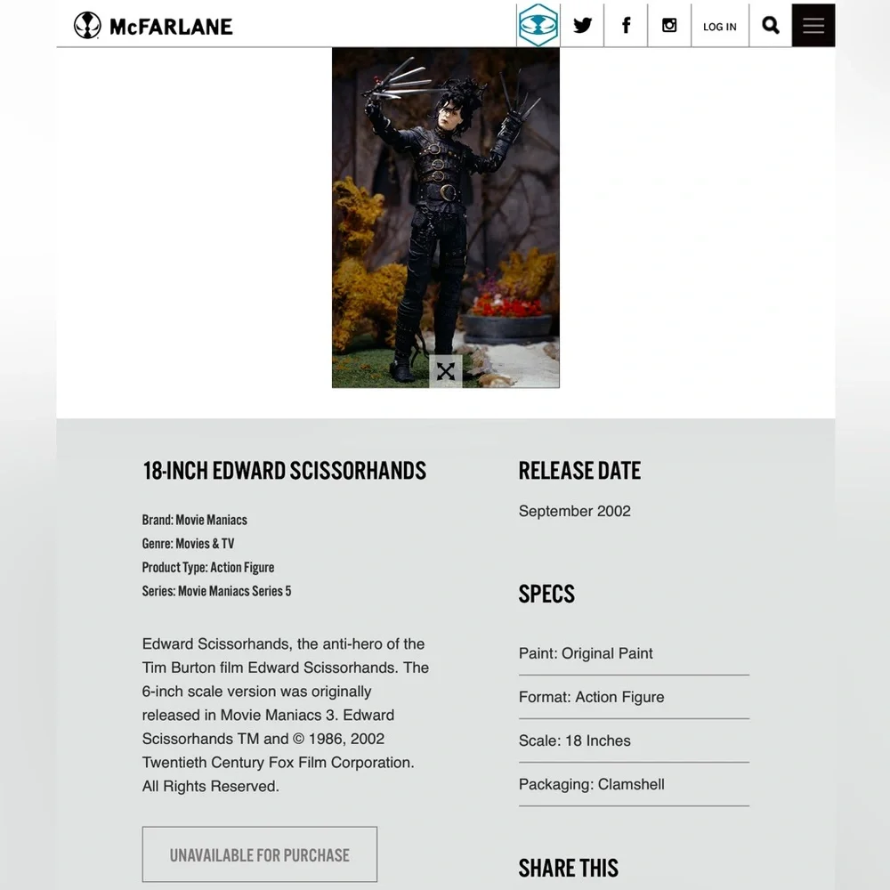 Johnny Depp Edward Scissorhands Figure 18” - Picture 2 of 13